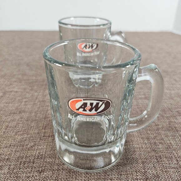 Pair of Vintage A&W All American Food Root Beer Mini Baby Mugs Oval Logo - Picture 2 of 7